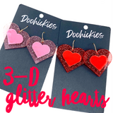 Glitter 3-D Hearts -Valentine Acrylic Earrings