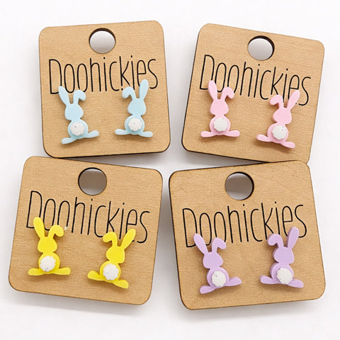 Pastel Floppy Ear Bunny Tail Stud Collection - Easter Earrings