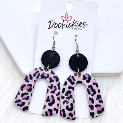 2.5" Black & Pink Leopard Rainbow Corkies -Earrings