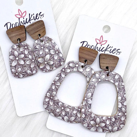 Monotone Taupe Floral Bell Collection -Earrings