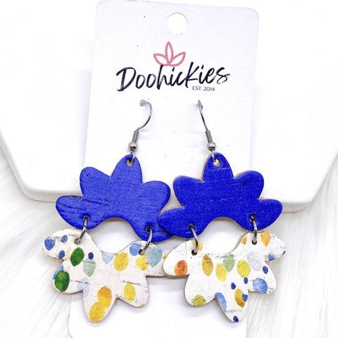 2.5" Dark Blue & Rainbow Dot Blossoms -Summer Earrings