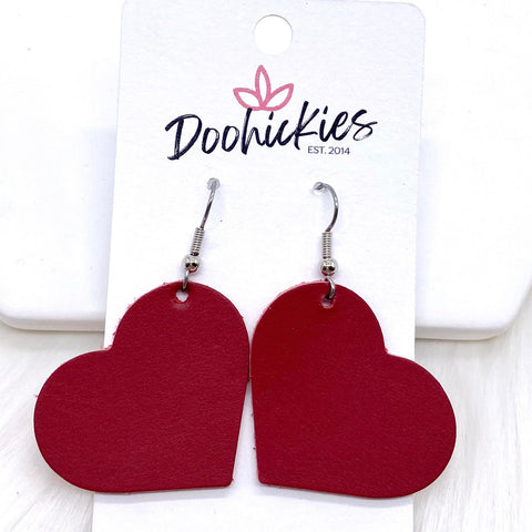 1.25” Deep Red Hearts (Thick Leather) -Earrings