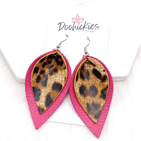 2.5" Leopard & Pink Layered Petals -Earrings