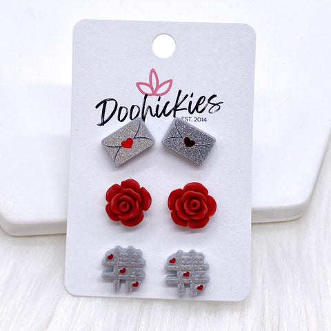 12mm Sealed with a Kiss/Red Valentine Roses/TicTacToe -Earrings