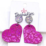 2" Crystal & Metallic Valentine's Leopard Heart Dangles (2 Colors) -Earrings