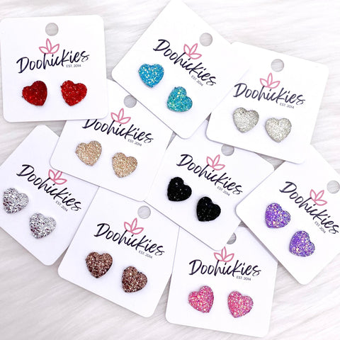12mm Sparkle Valentine Heart Studs -Earrings