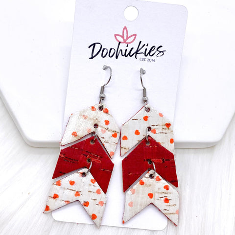 2.5" Tiny Red Hearts/Valentine Red/Tiny Red Heart Mini Arrow Corkies -Earrings