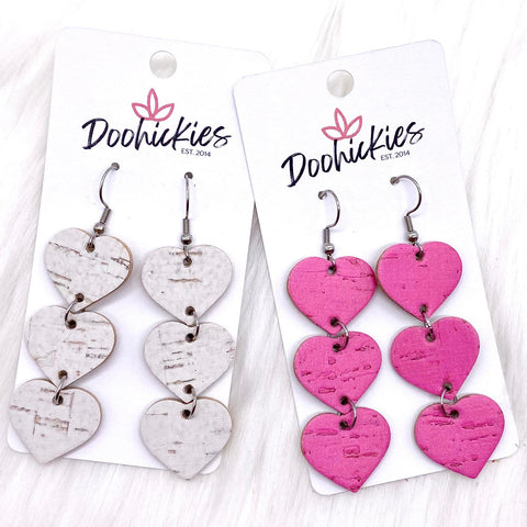2.5" Valentine Heart Drop Corkies -Earrings