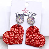 2" Crystal & Metallic Valentine's Leopard Heart Dangles (2 Colors) -Earrings