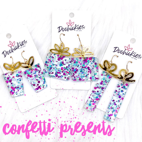 Teal Confetti Presents -Birthday Earrings