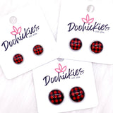 Red Buffalo Small Plaid in Stainless Steel Settings -Earrings