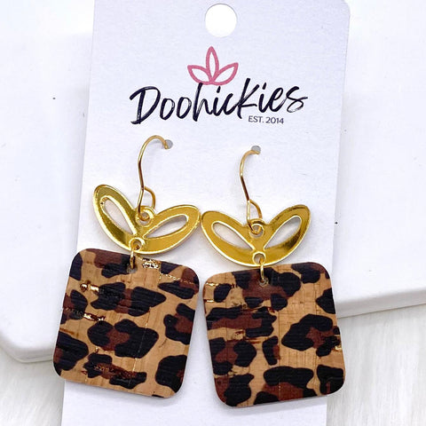 2" Gold Mirror Bow & Metallic Leopard Presents -Birthday Earrings