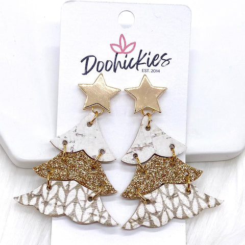 2.5" Glitter Gold Christmas Trees -Earrings