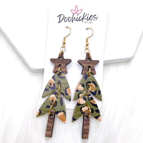 3.25" Martini Olive Leopard Decorated Trees (wood & cork) -Earrings