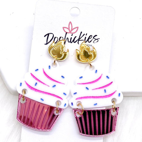 2" Cupcake Acrylic Dangles -Birthday Earrings