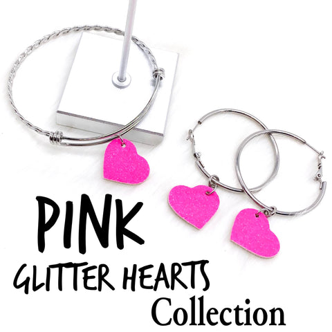 Pink Glitter Valentine Heart Collection (Earrings and Bracelet Sold Separately)