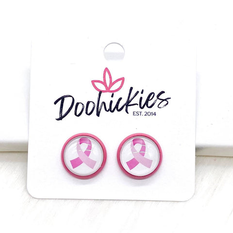 12mm Breast Cancer Awareness in Pink Settings - Breast Cancer Awareness Stud Earrings