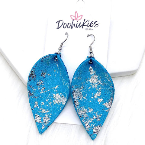 2.5" Silver Dusted Turquoise Petals -Earrings