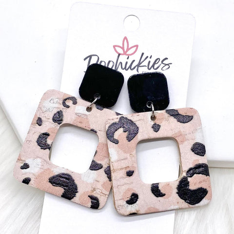 2" Black & Dusty Pink Leopard Cubie Dangles -Earrings