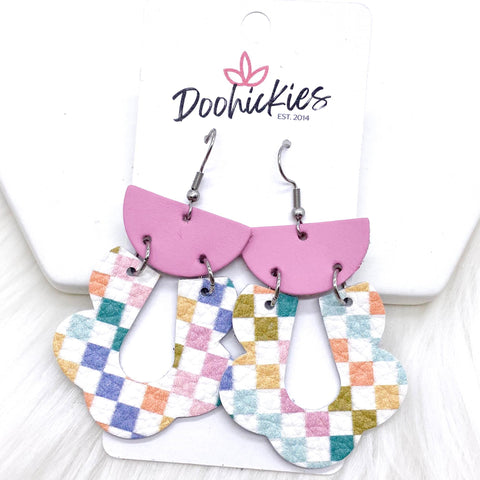 2.5" Pink & Pastel Checkerboard Loopies -Earrings