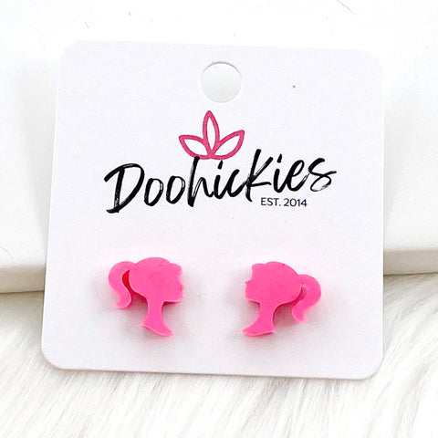 12mm Pink Doll Acrylic Studs -Earrings