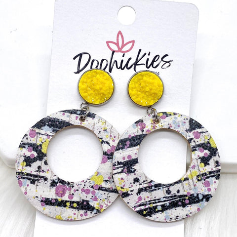 2" Yellow Crystals & Splattered Lil' O Dangles- Earrings