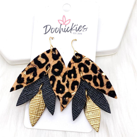 2.5" Fuzzy Natural Leopard Lilli Belle - Cork and Leather Earrings