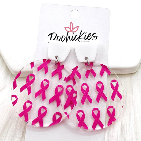 2" White & Breast Cancer Ribbon Acrylic Piggyback Dangles -Fall Earrings