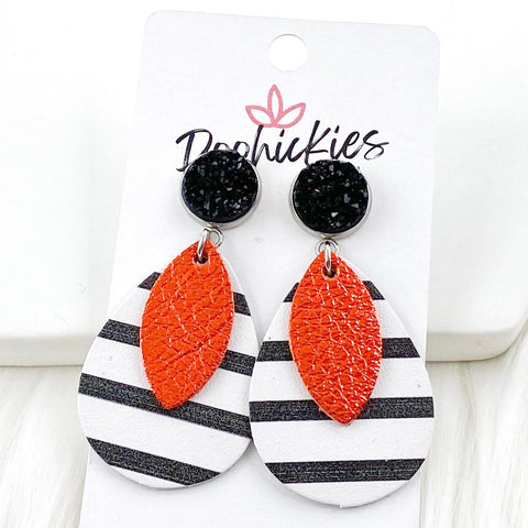2" Black & Metallic Orange/Striped Layered Dangles -Halloween Earrings