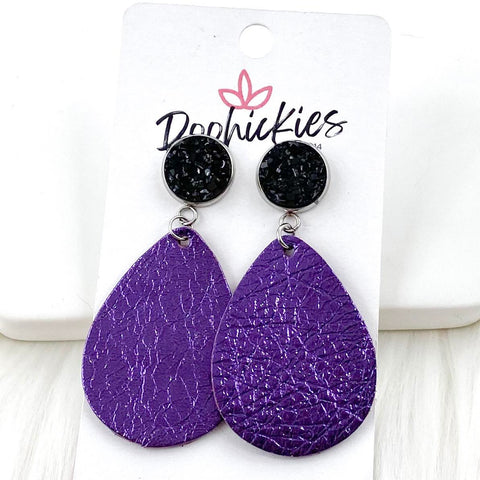 2" Black & Metallic Purple Dangle -Halloween Earrings