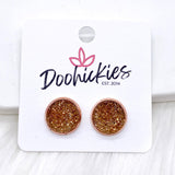 12mm Autumn Sparkle Singles in Rose Gold Settings -Fall Earrings