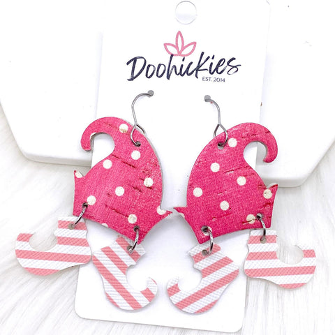 2" Pink Polka Dot Elf -Christmas Earrings