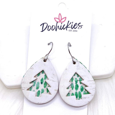 1.5 White & Green Droplet Layered Trees -Christmas Earrings