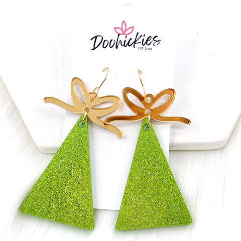 2.5" Glittery Green Triangle Trees -Christmas Acrylic Earrings