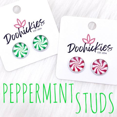 12mm Peppermint Singles in White Settings -Christmas Studs