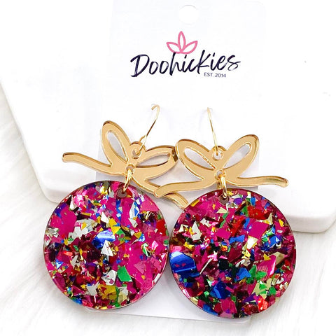 2.25" Party Pink Confetti Round Ornaments -Christmas Earrings
