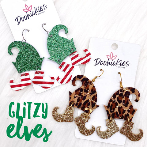 2" Glitzy Elf Dangles -Christmas Earrings