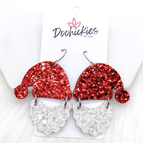 2" Red Chunky Glitter Santas -Christmas Earrings