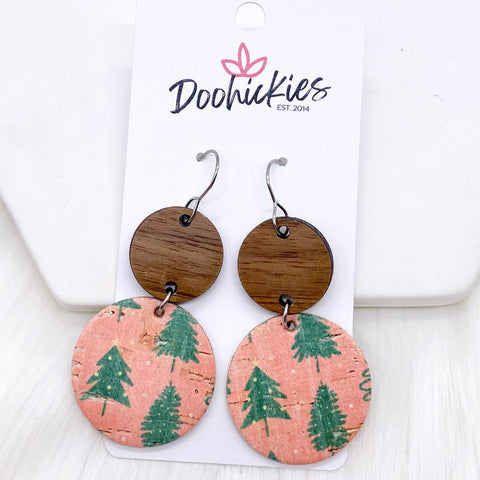 2.5" Walnut & Peachy Trees Double Corkies -Christmas Earrings