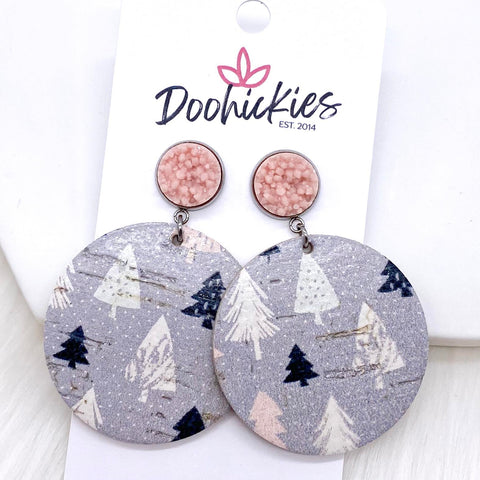 2" Blush & Pastel Tree Dangle Corkies -Christmas Earrings