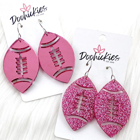 2 Pink Out Football Acrylic Dangles -Sports Earrings