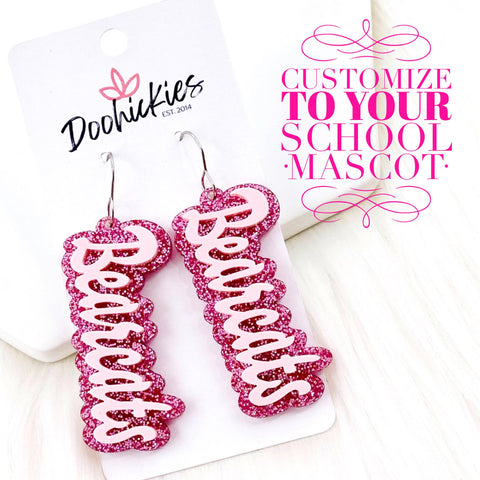2.75" Pink Out Custom Layered Mascot Acrylics (Comment w/Mascots) -Spirit Earrings