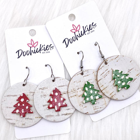 1.5" Doodle Dot 3-D Tree Circles -Christmas Earrings