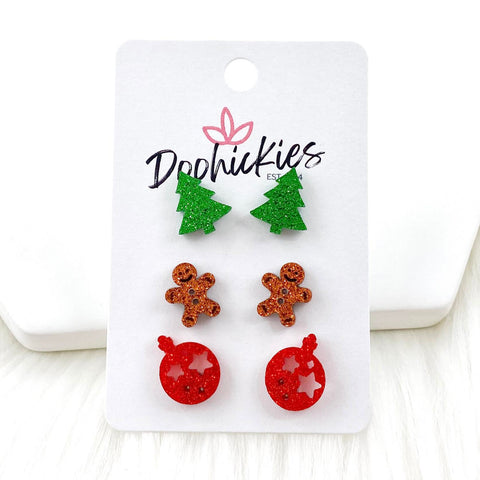 Christmas Tree/Ginger Breadman/Red Ornament -Christmas Studs