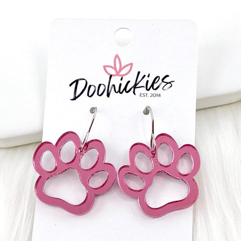 1" Pink Out Acrylic Cutout Paws -Spirit Earrings
