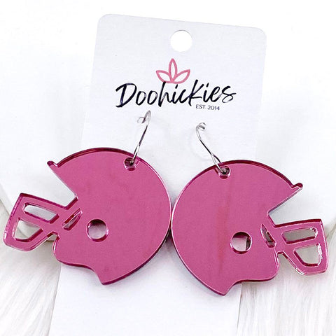 1.5" Pink Out Helmet Acrylic Dangles -Sports Earrings