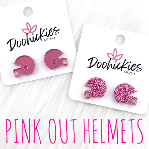 15mm Pink Out Acrylic Helmets -Sports Earrings