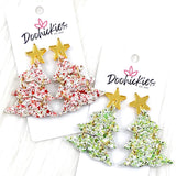 2.5" Festive Glitter Layered Trees -Christmas Earrings