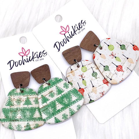 2" Walnut & Festive Jasmine Dangles -Christmas Earrings