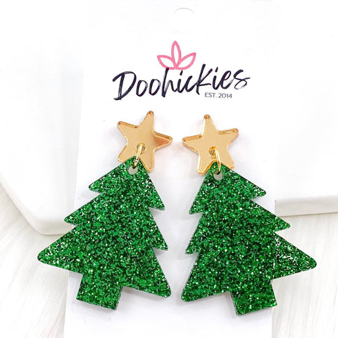 2" Gold Star & Evergreen Glitter Tree Dangles -Christmas Acrylics